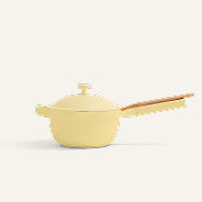 Ceramic Nonstick Perfect Pot 2.75 qt. in yellow, featuring a long handle and matching lid, displayed against a plain light background.