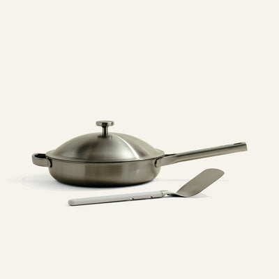 brushed chrome titanium fry pan