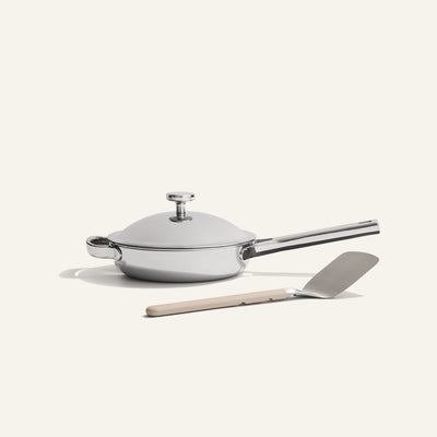 chrome titanium mini always pan pro non toxic frying pan with stainless steel spatula