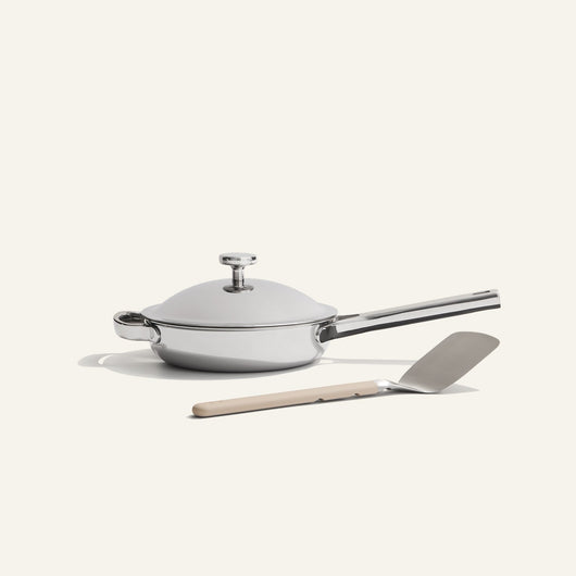 chrome titanium mini always pan pro non toxic frying pan with stainless steel spatula
