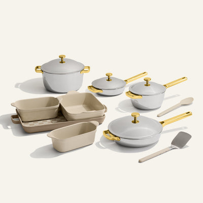 gold titanium perfect pot pro, mini perfect pot pro, mini always pan pro non toxic frying pan, always pan pro non toxic frying pan and beige bakeware set with silicone spoon and stainless steel spatula
