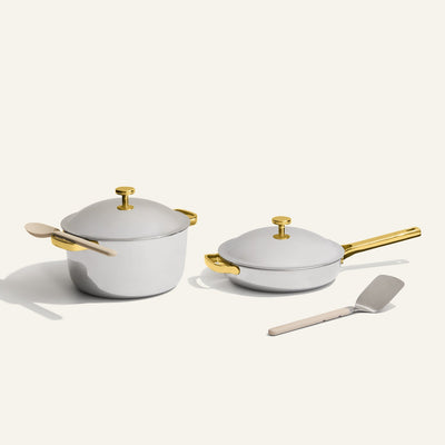gold titanium perfect pot pro and always pan pro non toxic frying pan with stainless steel spatula and silicone spoon