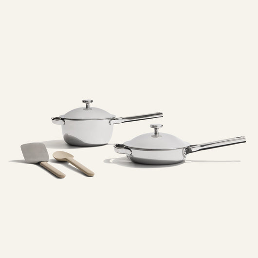 chrome titanium mini always pan pro non toxic frying pan and mini perfect pot pro with stainless steel spatula and silicone spoon