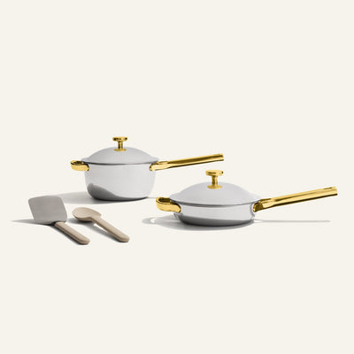 gold titanium mini always pan pro non toxic frying pan and mini perfect pot pro with stainless steel spatula and silicone spoon