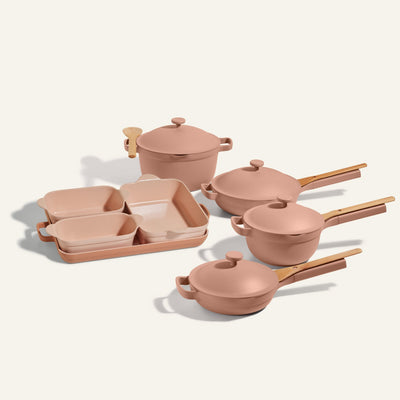 pink ultimate non toxic cookware set - pots and pans set