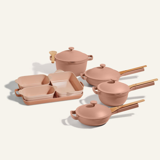 pink ultimate non toxic cookware set - pots and pans set