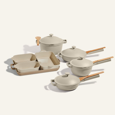 beige ultimate non toxic cookware set - pots and pans set
